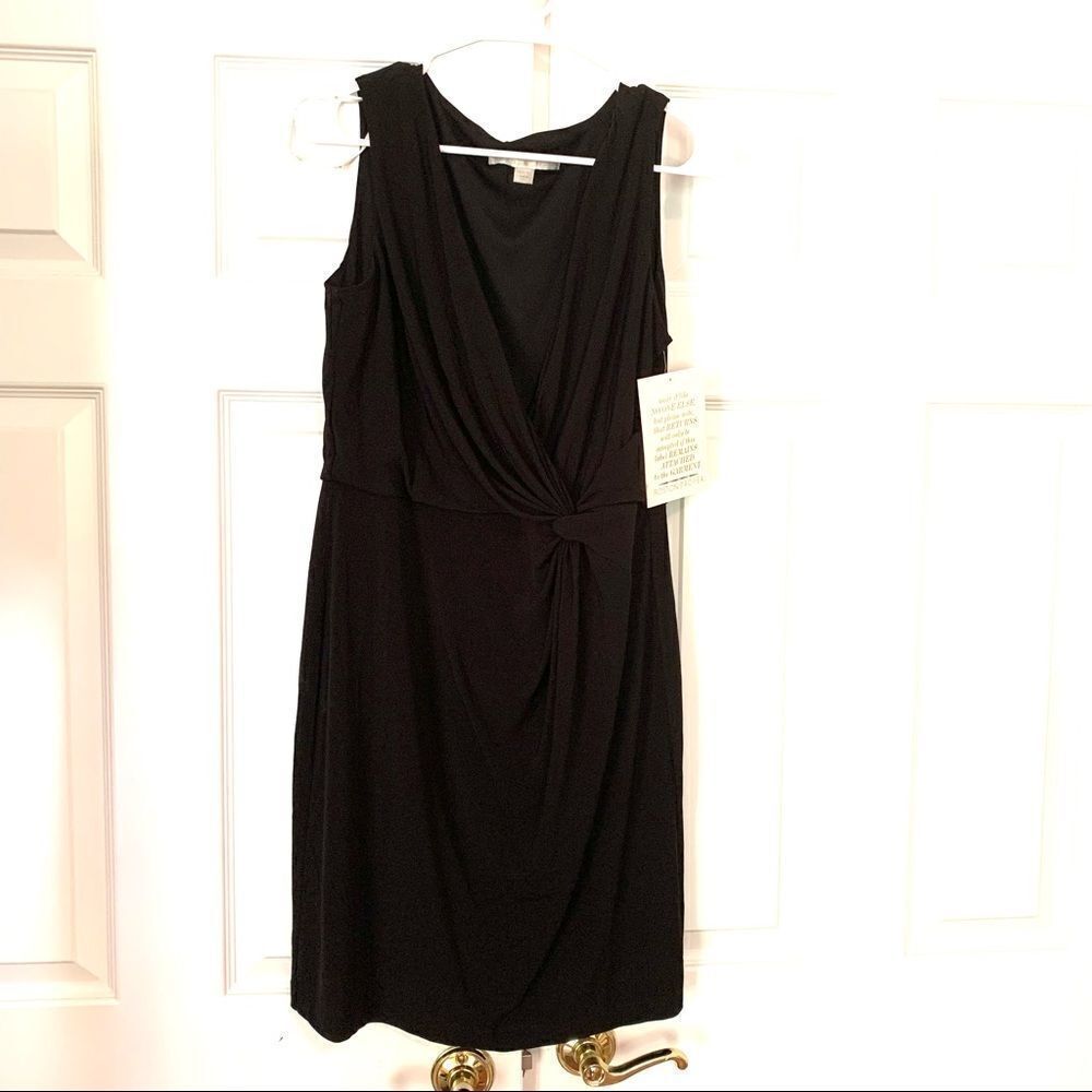 New BOSTON PROPER Black Wrap Look V Neck Dress 14